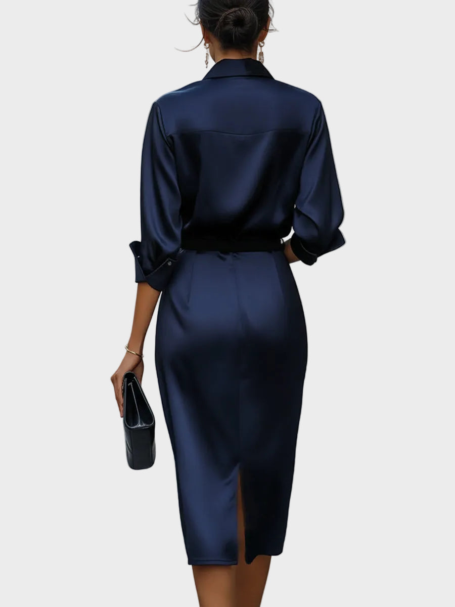 Sophia - שמלת מידי עם צווארון מתקפל מבריק