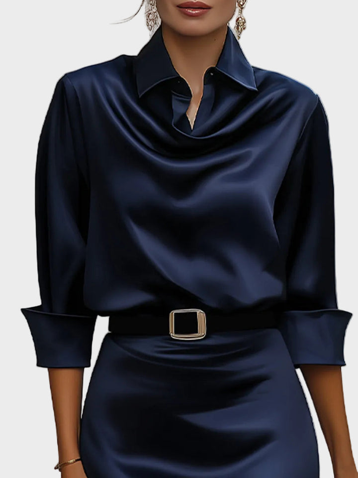 Sophia - שמלת מידי עם צווארון מתקפל מבריק